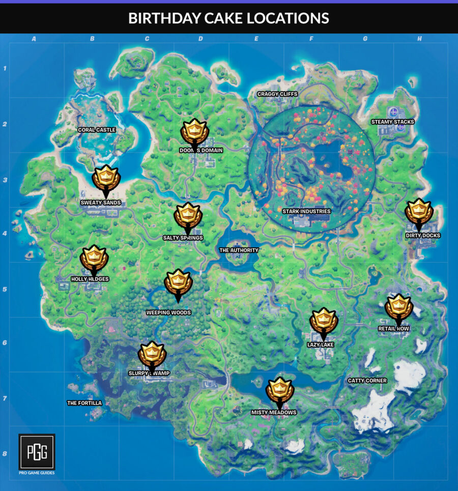 All birthday cake locations on the Fortnite map