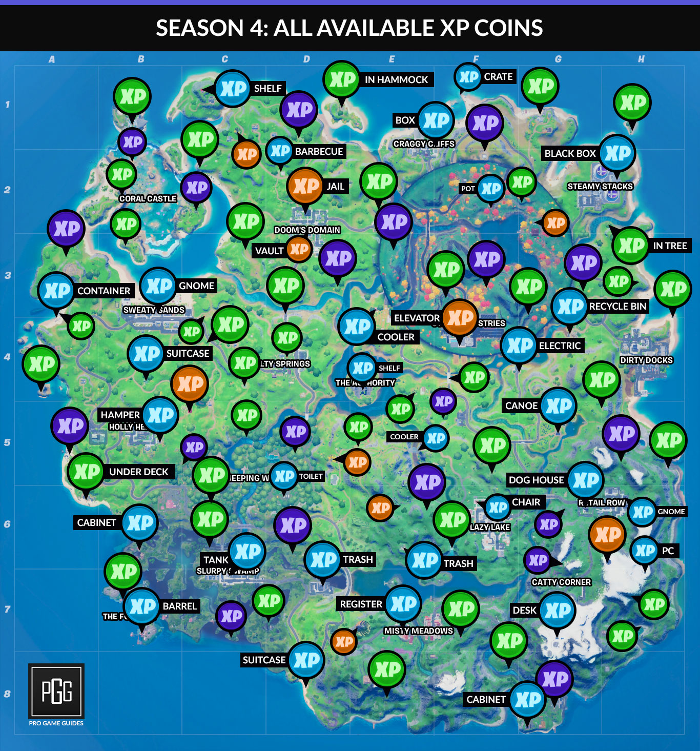 Fortnite Season 4 XP Coins Locations Maps for All Weeks! Pro Game