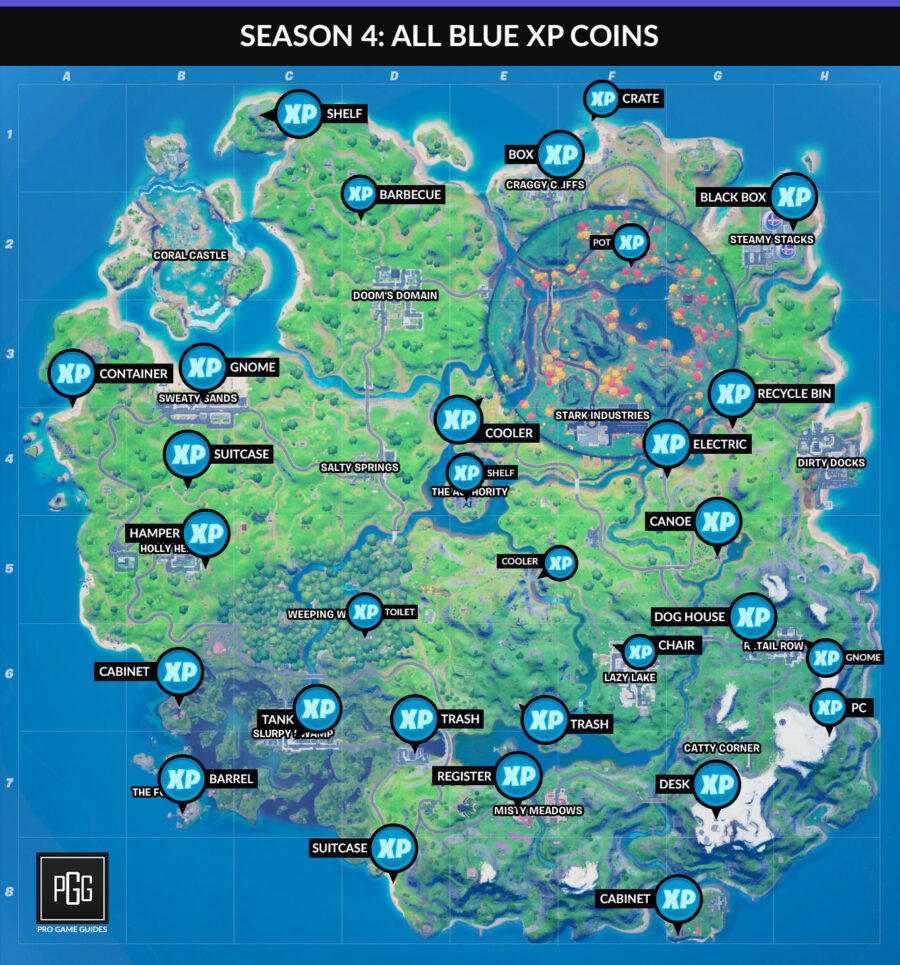 XP coins maps for Fortnite Chapter 2: Season 4 Week 8