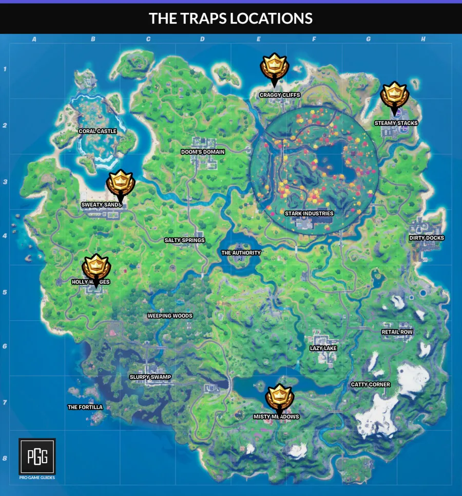 Trap locations for the Gnome secret challenge in Fortnite