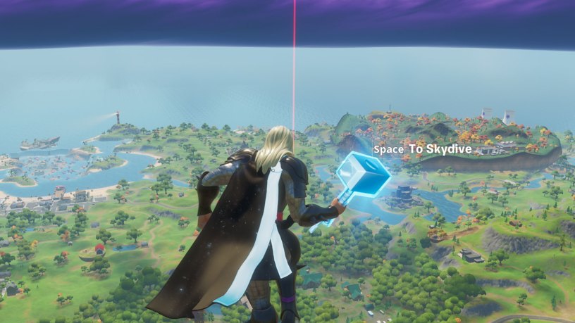 Example of red beam that shows the location of the Gorger in Fortnite