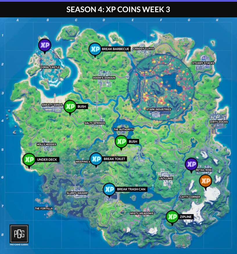 Fortnite XP coins map for Chapter 2 Season 4 Week 3