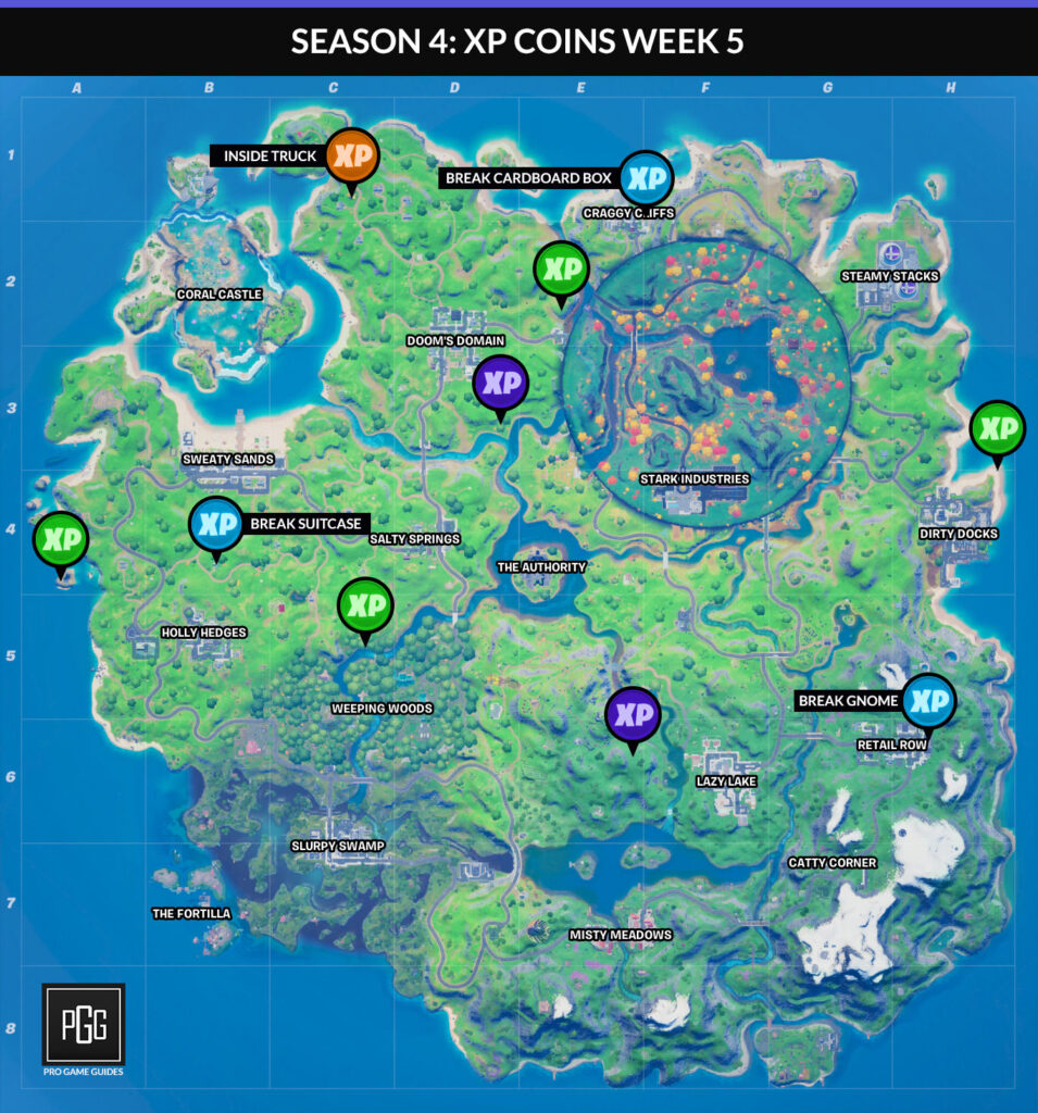 Fortnite Season 4 XP Coins Locations Maps For All Weeks Pro Game   Fortnite Xp Coin Map Ch2 Season4 Week5 955x1024 