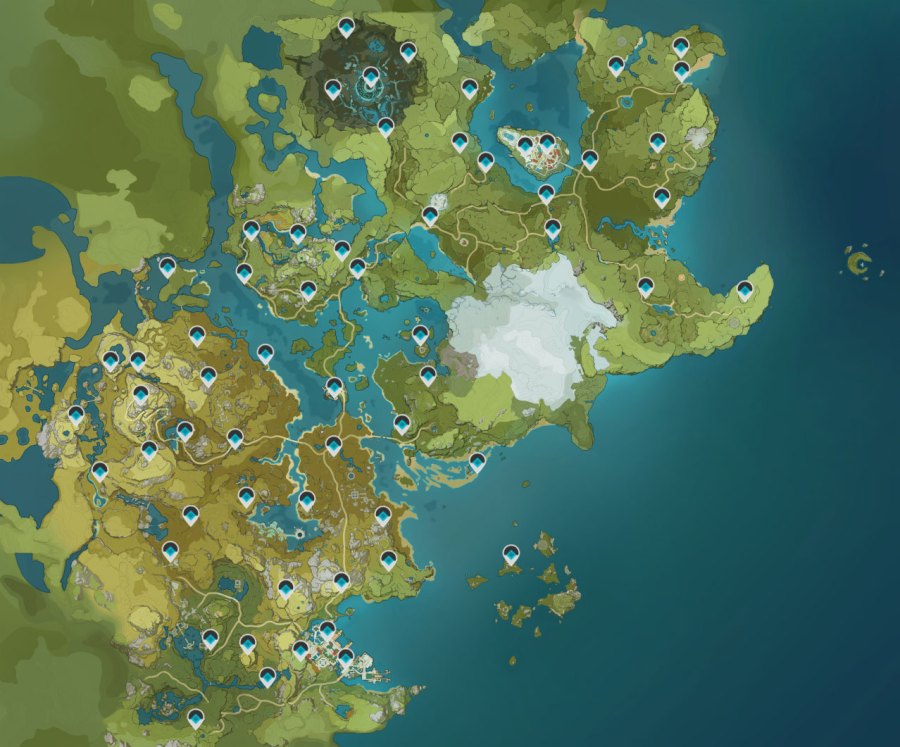 Map of all waypoint locations in Genshin Impact