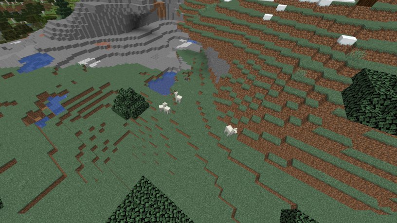 Herd of llama in a mountain biome in Minecraft