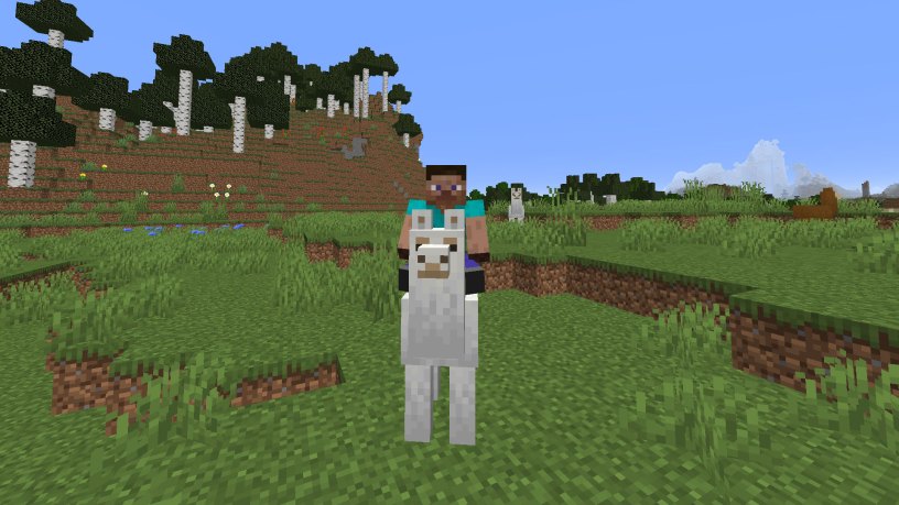 Riding a white llama in Minecraft