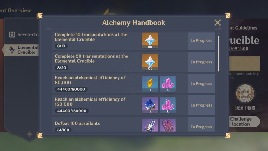 A picture of the Alchemy Handbook coming in a new Elemental Co-op event in Genshin Impact.