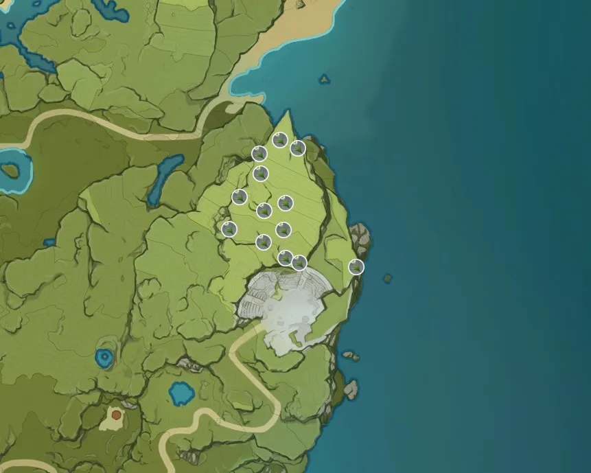 A screenshot of where to find Cecilia flowers in Genshin Impact.