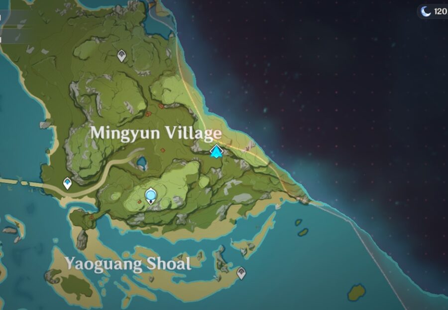 A screenshot from Genshin Impacts map showing the location of the Hidden Palace of Lianshan Formula Abyssal Domain
