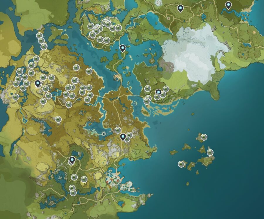 A screenshot of where to find Qingxin in Genshin Impact.