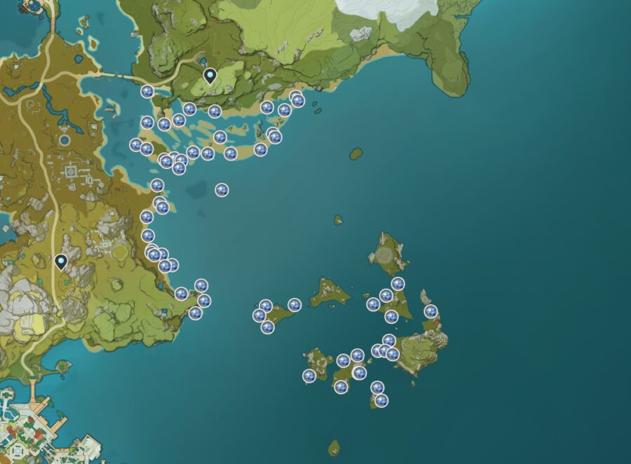 A screenshot of where to find Starconch in Genshin Impact.