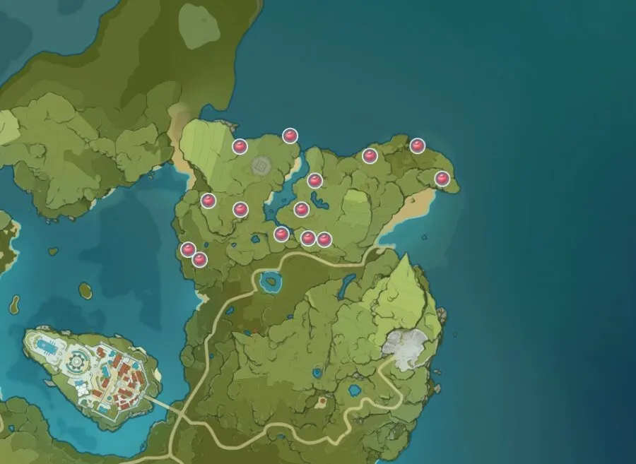 A screenshot of where to find Valberry's in Genshin Impact. 