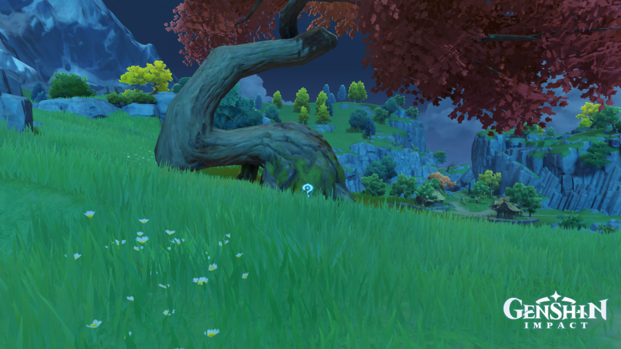 Screenshot of the location of the treasure in the quest Tree Who Stands Alone in Genshin Impact.
