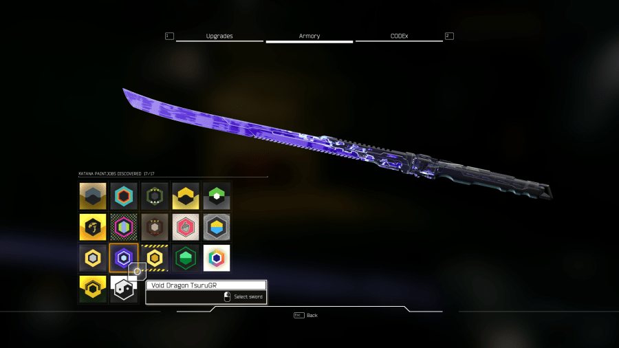 A leaked screenshot of the sword in Ghostrunners but with a different paint job on it