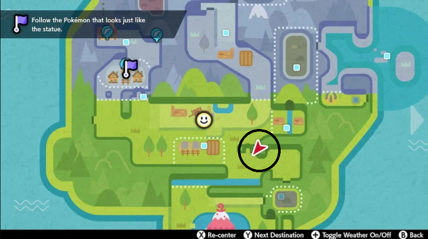 Скриншот карты в Pokemon Sword and Shield области Коронной тундры, показывающий, где находится Regirock