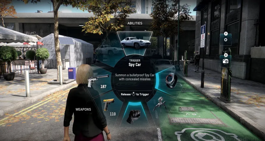 A screenshot of the Spy operatives ability wheel showing off the summon Spy Car ability