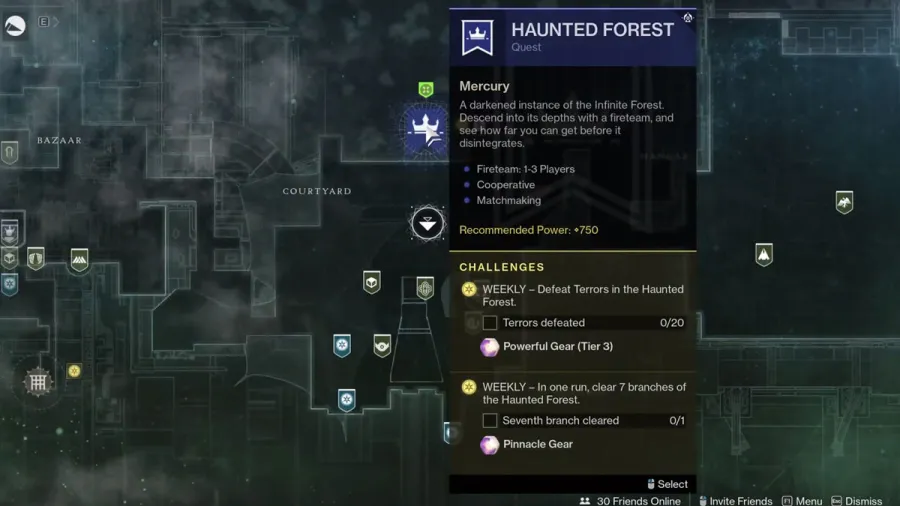Map to the Haunted Forest location in Destiny 2