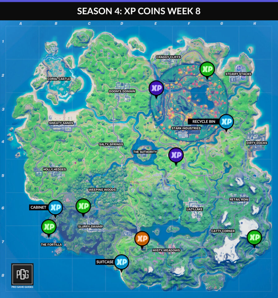 Fortnite Season 4 Xp Coins Locations Maps For All Weeks Pro Game Guides