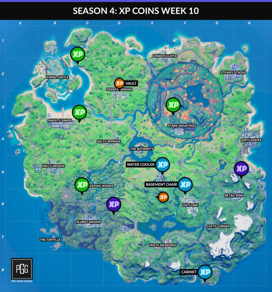 Fortnite Chapter 2 Season 4 week 10 xp coin map