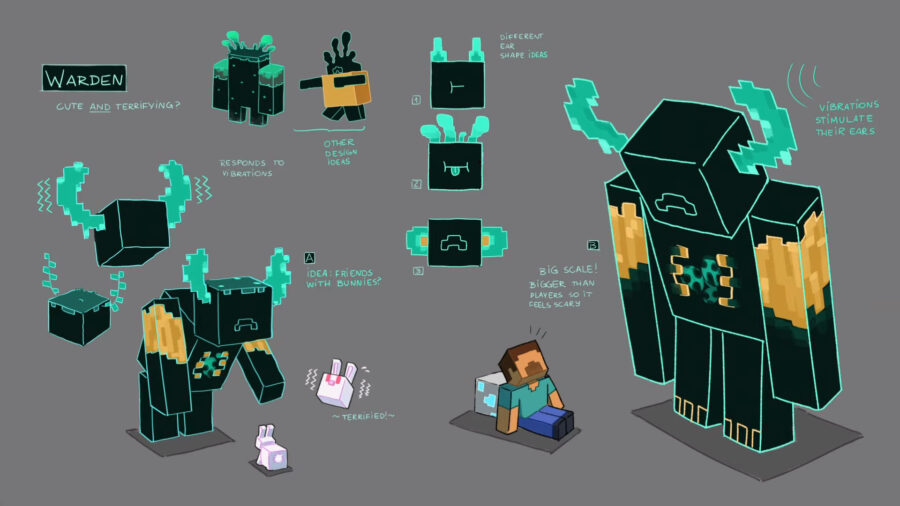 Minecraft Warden concept drawings