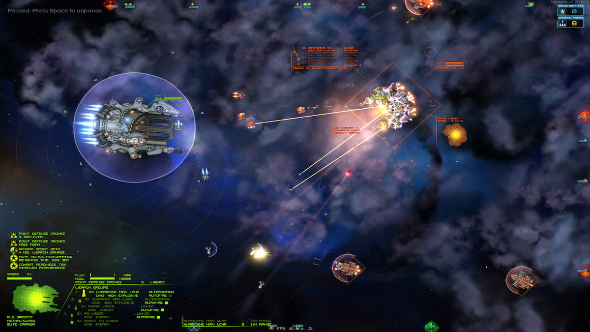 A player attacking an enemy ship in Starsector