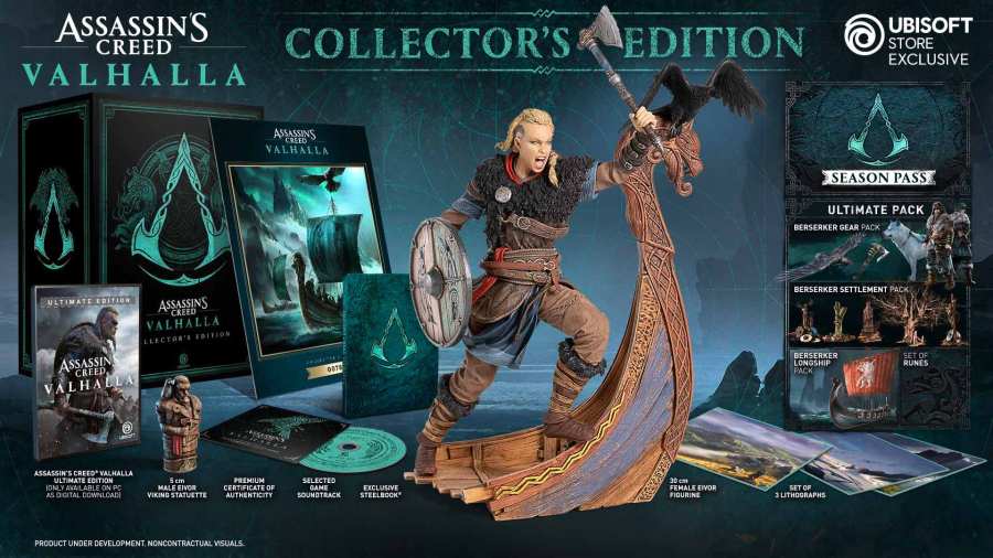 A picture showing off what's included in the Assassin's Creed Vahalla Collector's Edition