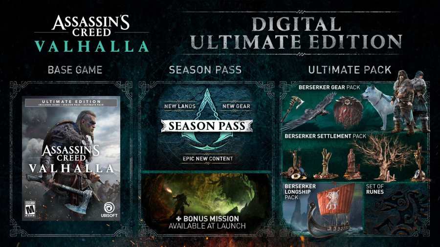 A picture showing off what's included in the Assassin's Creed Vahalla Ultimate Edition