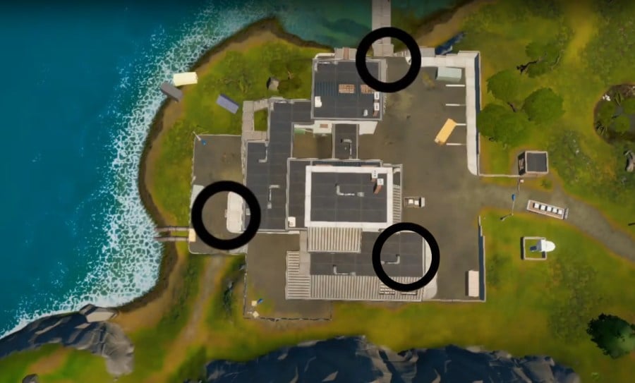 A screenshot of Flush Factory showing the locations of where to plant the three pieces of evidence