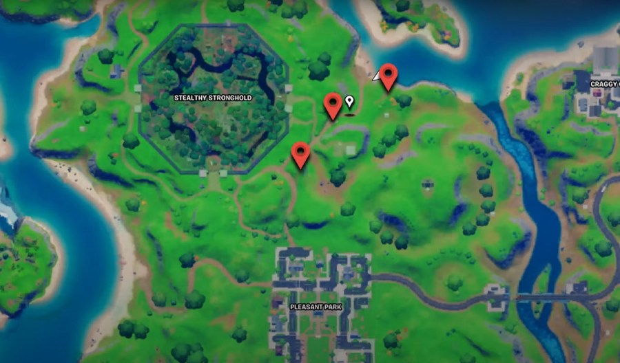 A screenshot of Fortnite showing the location in where to find the Flaming Rings