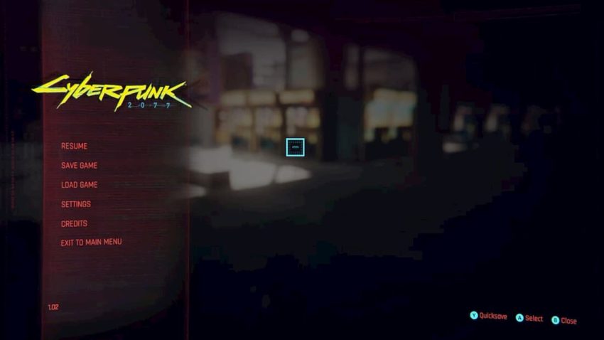 The main options menu of Cyberpunk 2077, showing the location of how to save the game