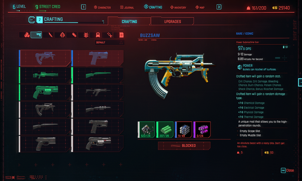 How to craft items, and get crafting specs in Cyberpunk 2077 Pro Game