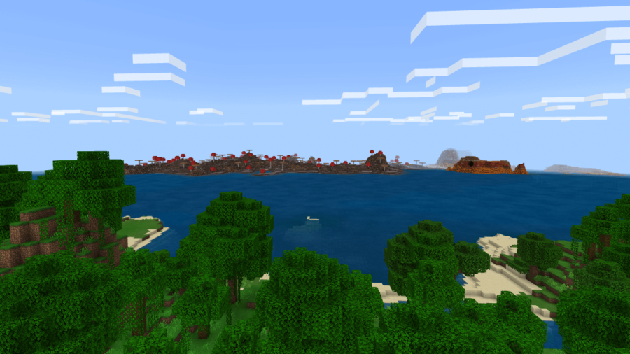 Screenshot of a Mushroom Island off in the distance.