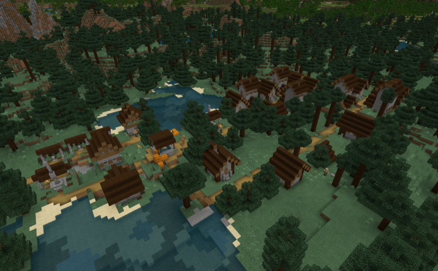 A taiga village in Minecraft.