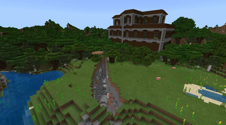 A Mansion that looks like a castle in Minecraft.
