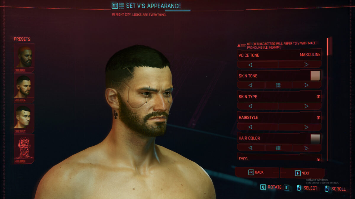 screen cyberpunk 2077 character creation