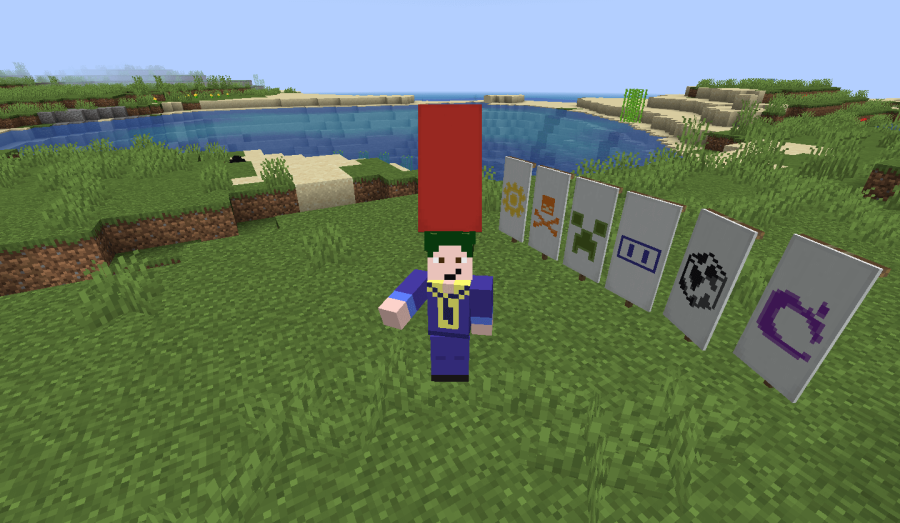 Barish wearing a banner and presenting every rare Minecraft Banner Pattern.