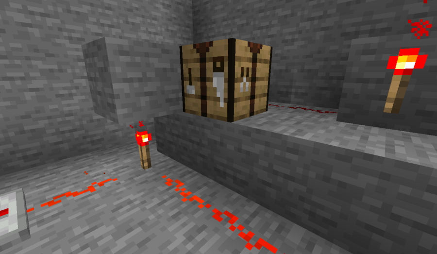 A Crafting Table ready for Redstone crafting.