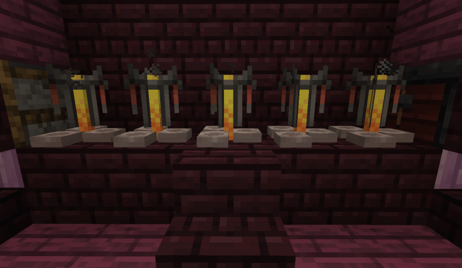 A row of Minecraft Brewing Stands.
