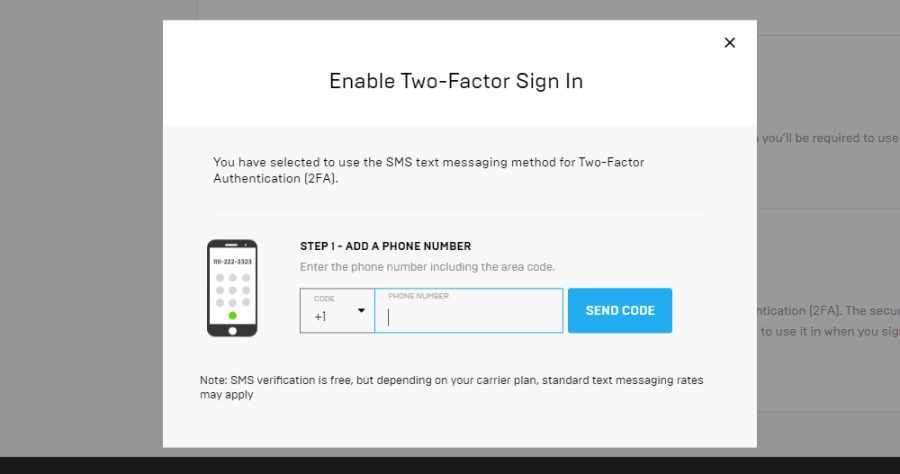 Screenshot of authentication to add a phone number.