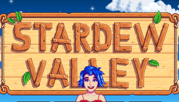 Emily in front of the Stardew Valley Loading screen.