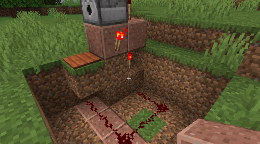 A dispenser mechanism in Minecraft.