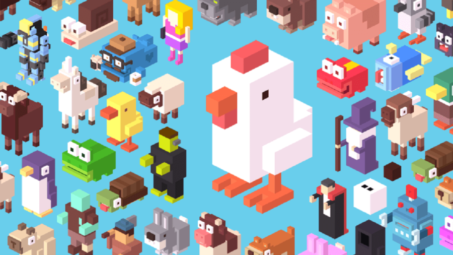 Collage of many Crossy Road characters.