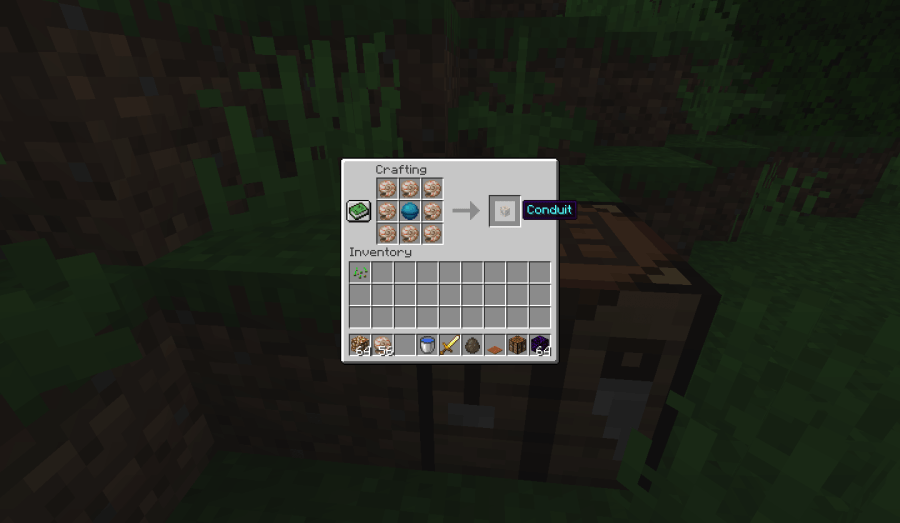 The crafting recipe for the Minecraft Conduit