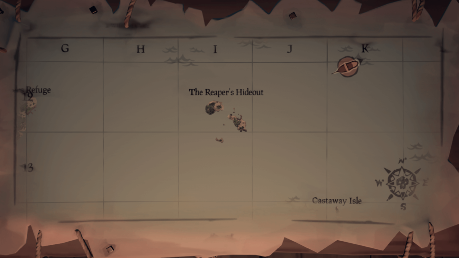 The Sea of Thieves Map highlighting the Reaper's Hideout.