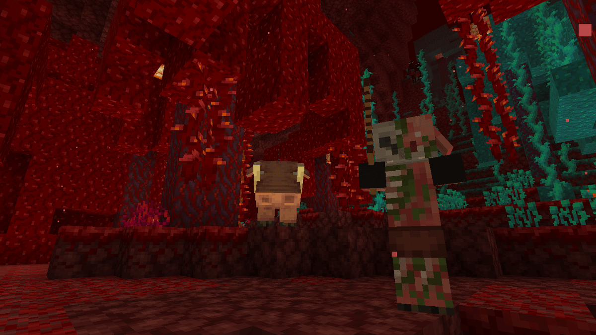 A Hoglin and a Zombie Pigman in Minecraft.