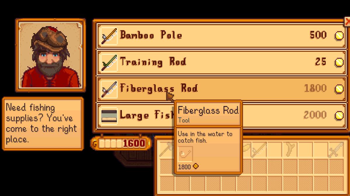 Stardew Valley Guide how to put bait on fishing rod
