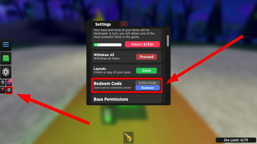 Redeem text box for Roblox Miner's Haven