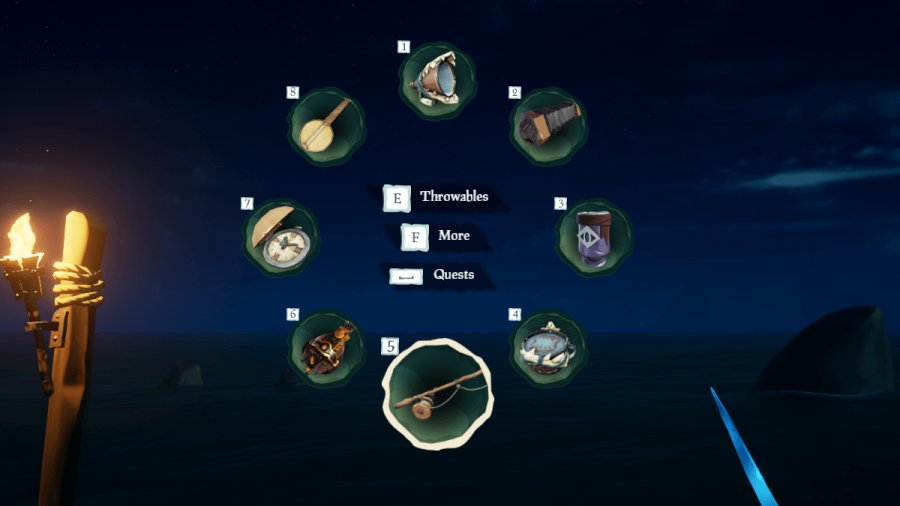 A screenshot of the radial wheel in Sea of Thieves.