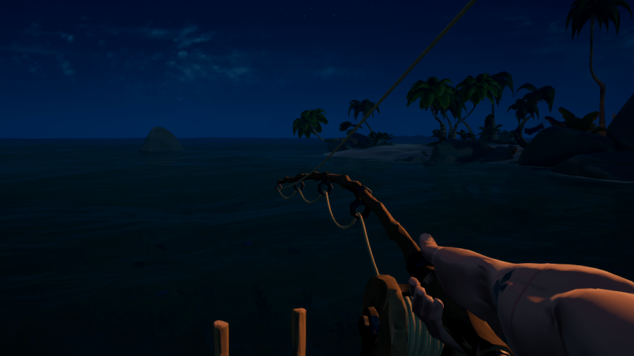 A line being cast in Sea of Thieves.