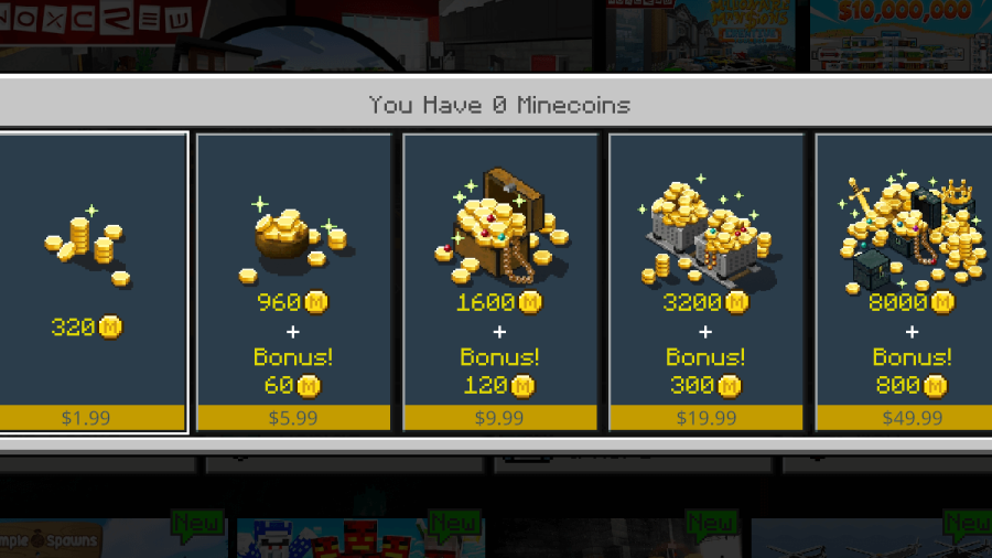 An image of the bundle select screen for Minecoins.